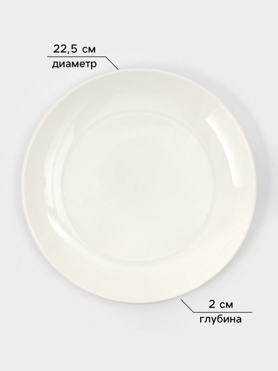 Тарелки обеденные Доляна White Label, набор 4 шт., d=22.5 см, фарфор, белые