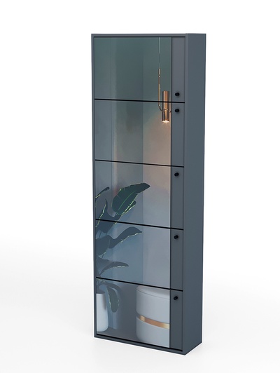 УЦЕНКА Обувница Родная 5 ящиков с зеркалом, 600×230×1780, Темно-серый