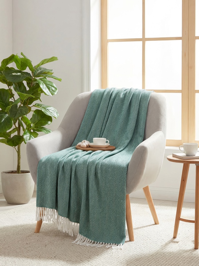 Плед «Милан» 150×200 см, белый/зелёный - Фото 1