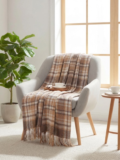 Плед «Метро» 170×210 см, белый/бежевый/коричневый