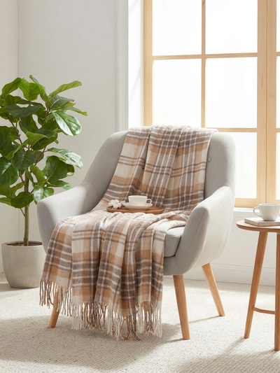 Плед «Метро» 170×210 см, белый/бежевый/коричневый