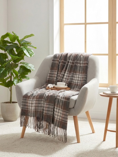 Плед «Метро» 170×210 см, белый/серый/коричневый