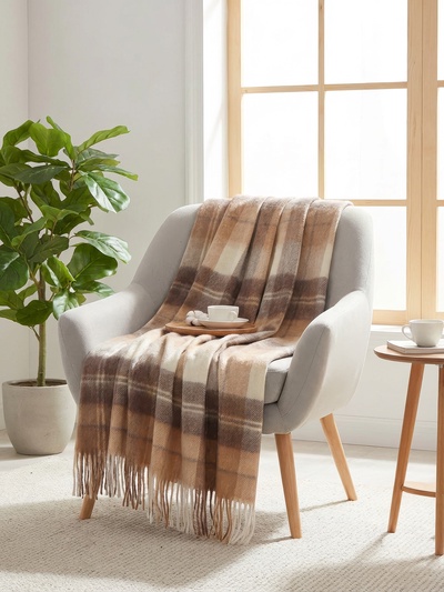 Плед «Эльф» 140×200 см, новозеландская шерсть, белый/серый/коричневый