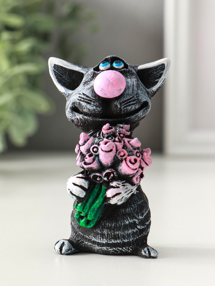 Фигурка полистоун «Кот с цветами», 8 см