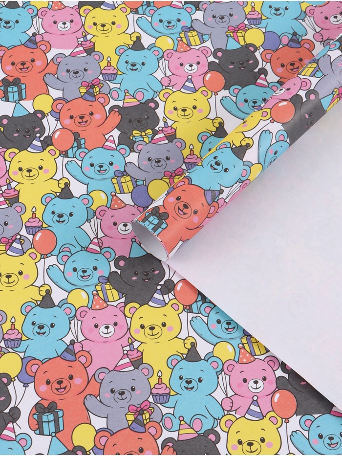 Бумага упаковочная крафтовая «Мишки», 1 лист, 70×100 см - Фото 1