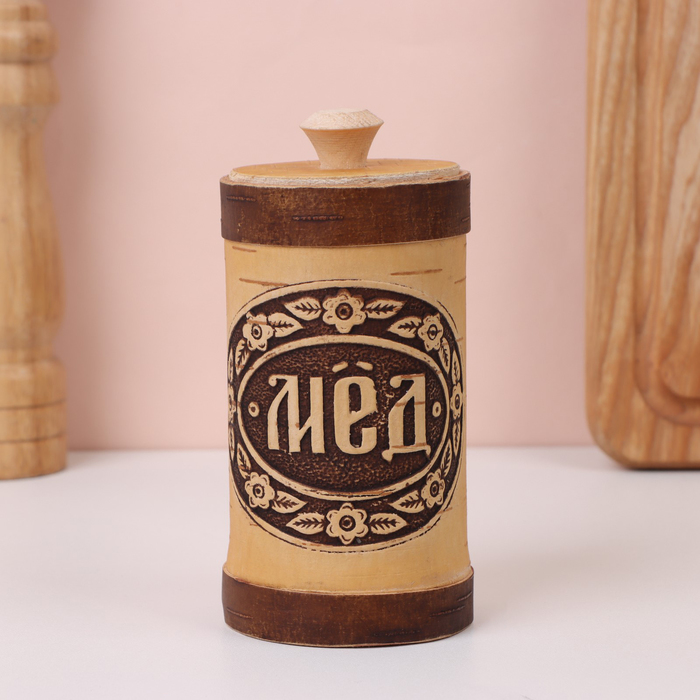 Туес «Мёд», 6×6×15 см, береста - Фото 1