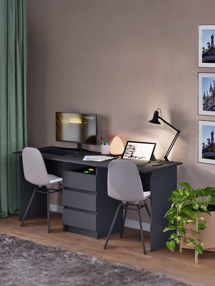 УЦЕНКА Cтол письменный тандем Зара 0.75×1.75×0.61 м серый графит - Фото 1