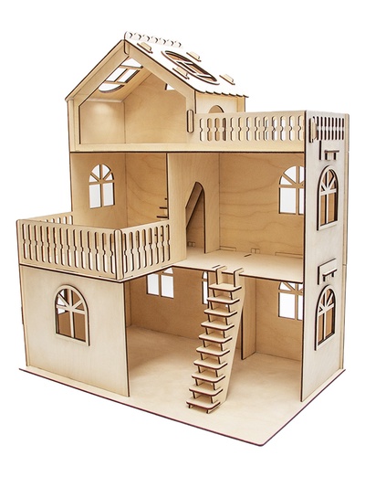 Домик для кукол деревянный, 3 этажа, неокрашенный