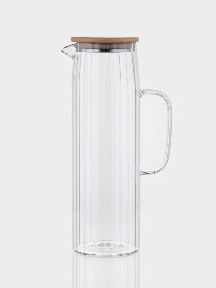 Кувшин Bella Tenero «Эко. Дольки», 1.5 л, 9×14×28 см, с бамбуковой крышкой, стекло, прозрачный - Фото 1