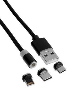Кабель D09E, 3 в 1, Type-C-microUSB-Lightning, 1 м, для зарядки и передачи данных, магнитный, чёрный