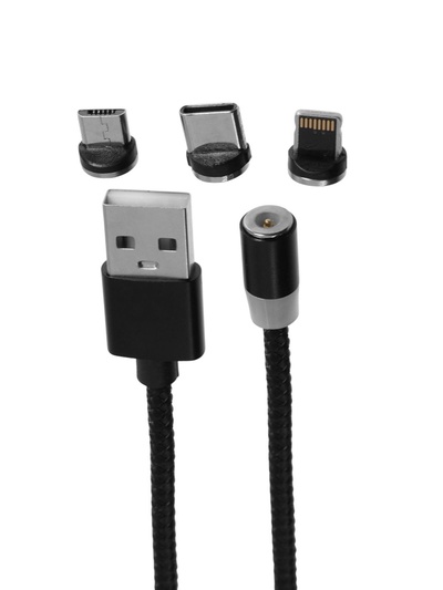 Кабель D09E, 3 в 1, Type-C-microUSB-Lightning, 1 м, для зарядки и передачи данных, магнитный, чёрный