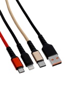 Кабель D02E, 3 в 1, Type-C-microUSB-Lightning, 1.2 м, для зарядки и передачи данных, чёрный - Фото 1