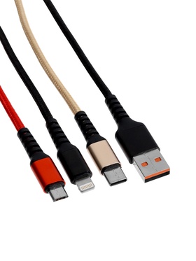 Кабель D02E, 3 в 1, Type-C-microUSB-Lightning, 1.2 м, для зарядки и передачи данных, чёрный