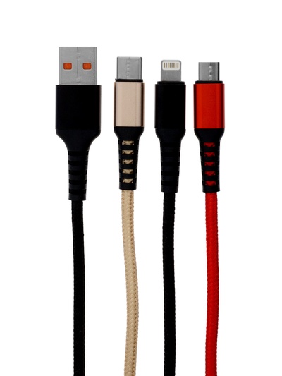 Кабель D02E, 3 в 1, Type-C-microUSB-Lightning, 1.2 м, для зарядки и передачи данных, чёрный