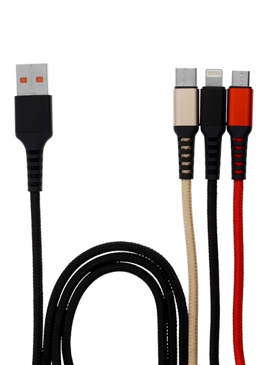Кабель D02E, 3 в 1, Type-C-microUSB-Lightning, 1.2 м, для зарядки и передачи данных, чёрный