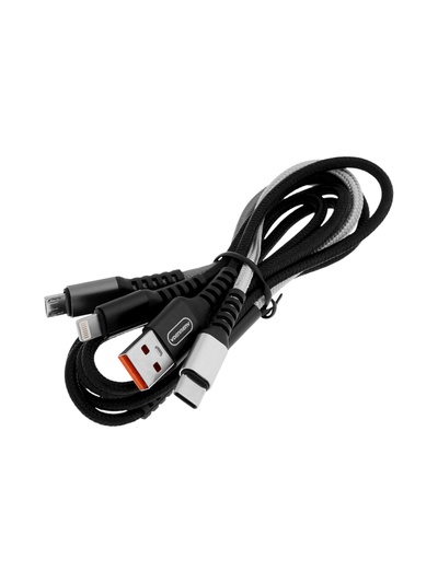 Кабель D02E, 3 в 1, Type-C-microUSB-Lightning, 1.2 м, для зарядки и передачи данных, чёрный
