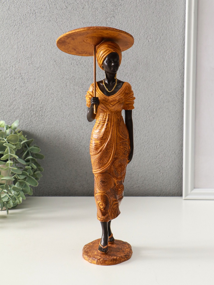 Фигура полистоун «Африканка в горчичном наряде с зонтом», 11.5×11.5×36.5 см - Фото 1