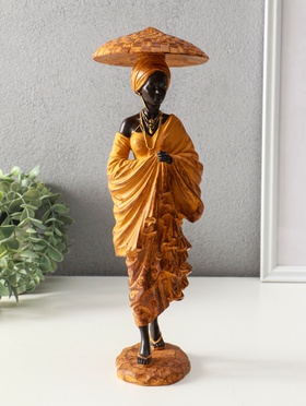 Сувенир полистоун "Африканка в горчичном наряде, в шляпе" 11,5х11,5х33,5 см