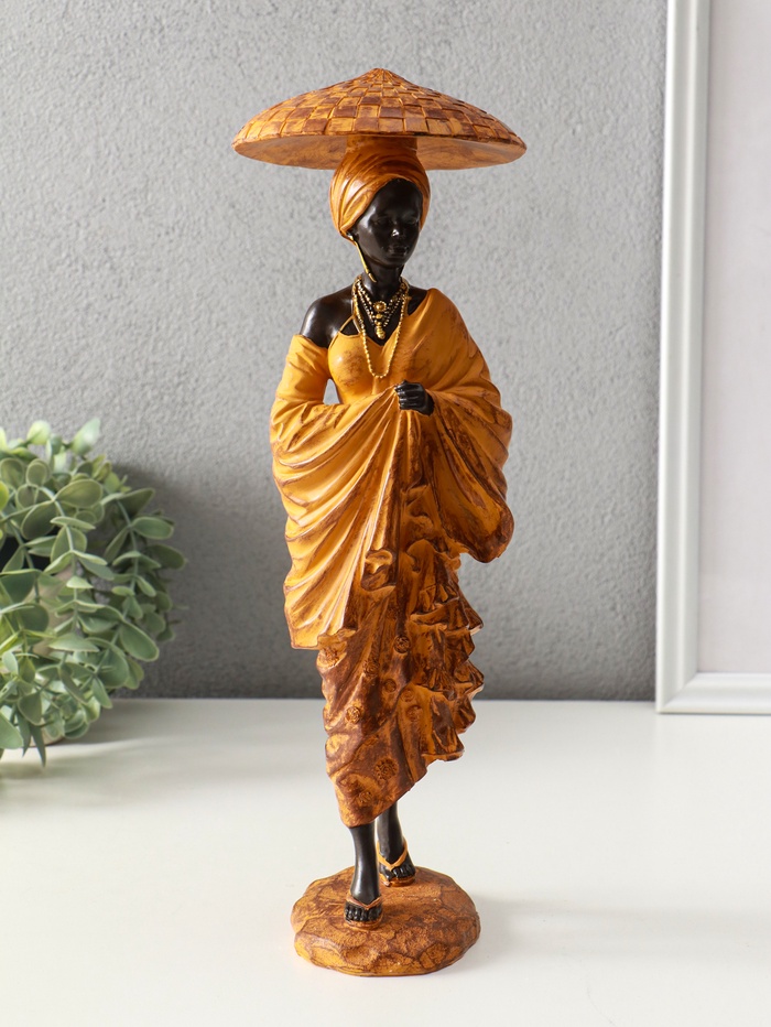 Фигура полистоун «Африканка в горчичном наряде, в шляпе», 11.5×11.5×33.5 см - Фото 1