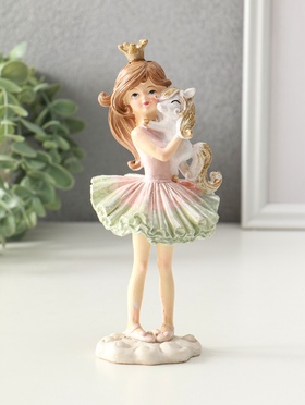 Сувенир полистоун "Девочка-принцесса с маленьким единорогом" 7х7,5х17,5 см
