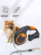 Рулетка - поводок "Косточка", с контейнером для пакетов, трос 3 м, чёрная/оранжевая - фото 61955212