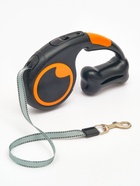 Рулетка - поводок "Косточка", с контейнером для пакетов, трос 3 м, чёрная/оранжевая - фото 61955213