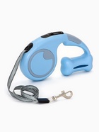 Рулетка - поводок "Косточка", с контейнером для пакетов, трос 3 м, голубая/серая - фото 61955219