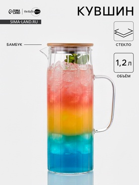 Кувшин Bella Tenero «Эко. Дольки», 1.2 л, 9×14×24.5 см, с бамбуковой крышкой, стекло, прозрачный