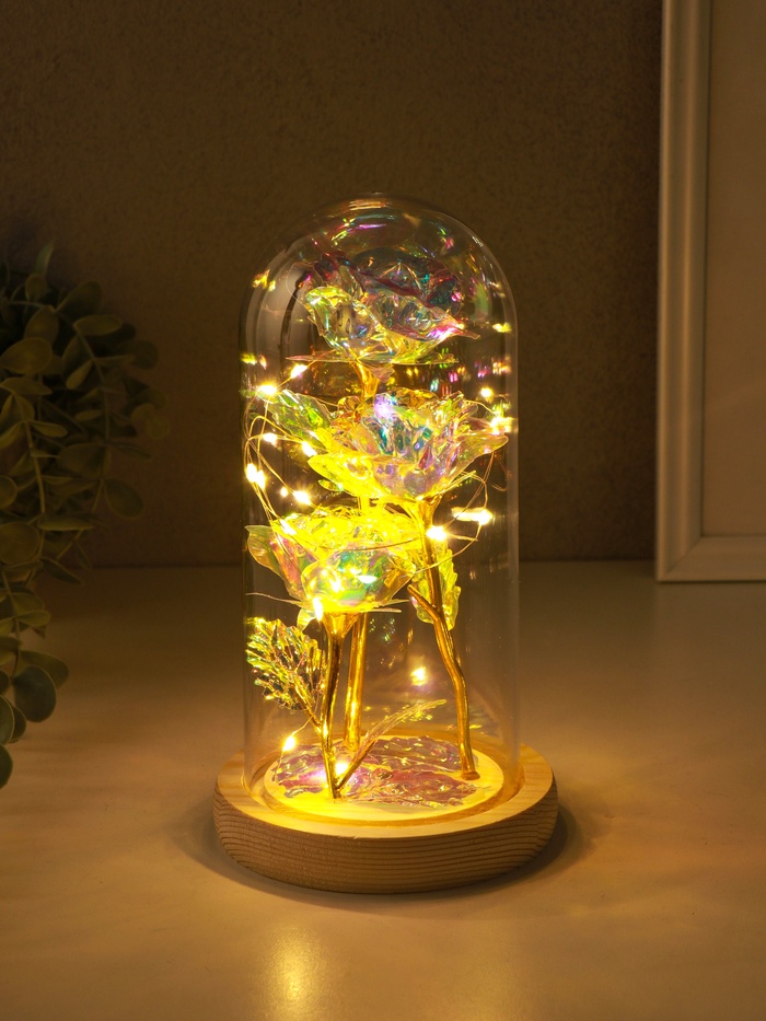 Фигурка световая колба «3 розы», LED-ночник, 3×ААА, серебристый, 11×11×22 см