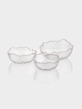 Набор салатников «Вулкан», 3 предмета: 380/750/1450 мл, d=13/16.5/20 см, с золотой отводкой, стекло, прозрачные