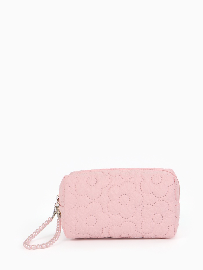 Косметичка женская «Цветочек», ручка из бусин, розовая - Фото 1