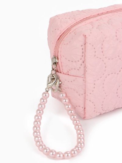 Косметичка женская «Цветочек», ручка из бусин, розовая