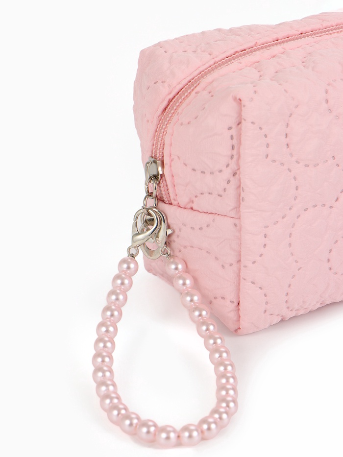 Косметичка женская «Цветочек», ручка из бусин, розовая - Фото 1