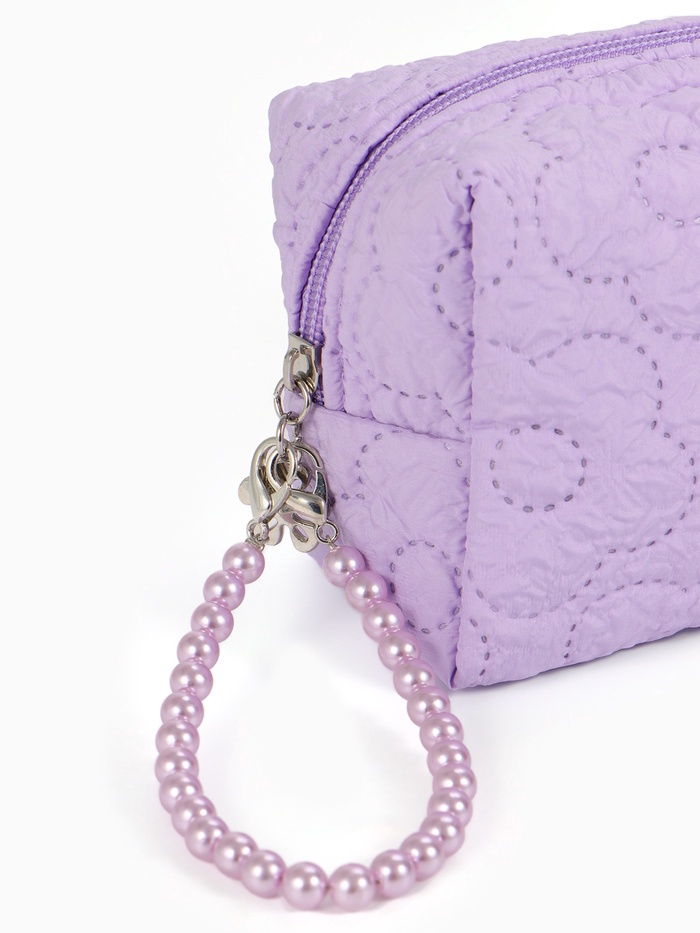 Косметичка женская «Цветочек», ручка из бусин, сиреневая - Фото 1