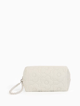 Косметичка женская «Цветочек», ручка из бусин, молочная