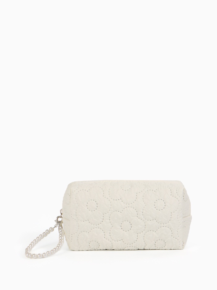 Косметичка женская «Цветочек», ручка из бусин, молочная - Фото 1