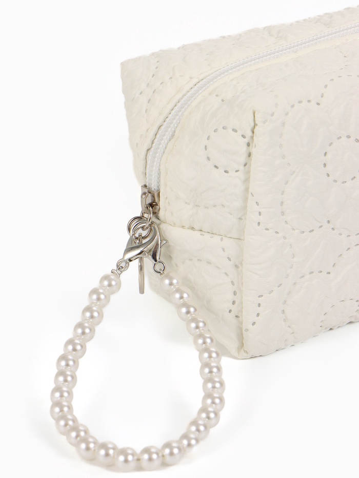 Косметичка женская «Цветочек», ручка из бусин, молочная - Фото 1