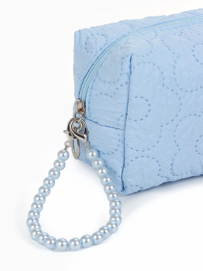 Косметичка женская «Цветочек», ручка из бусин, голубая - Фото 1