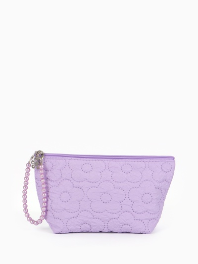 Косметичка женская «Цветочки», на молнии, ручка из бусин, сиреневая