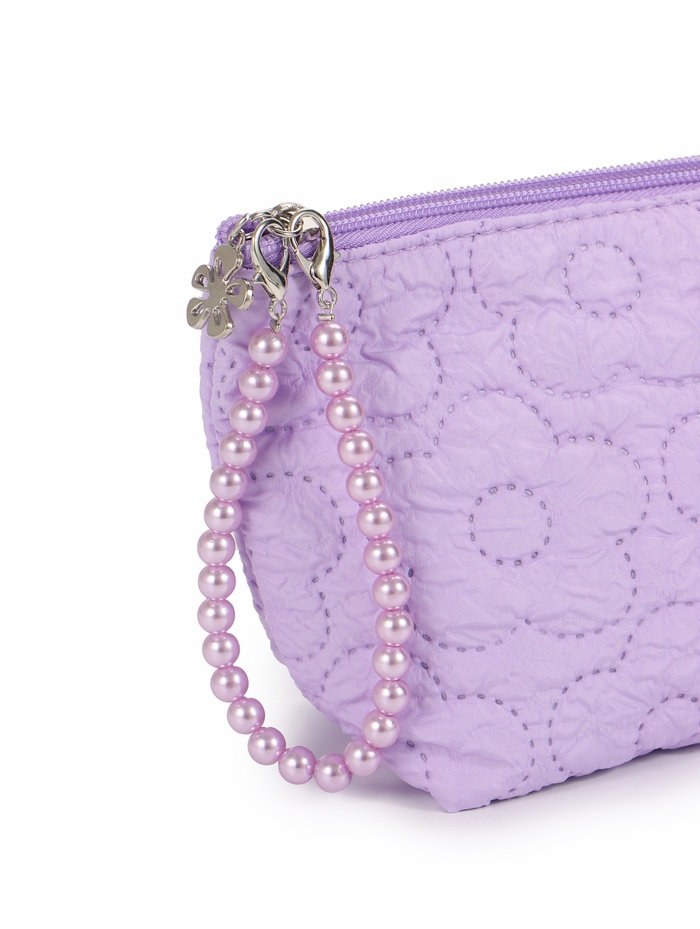 Косметичка женская «Цветочки», на молнии, ручка из бусин, сиреневая - Фото 1