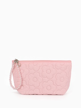 Косметичка женская «Цветочки», на молнии, ручка из бусин, розовая