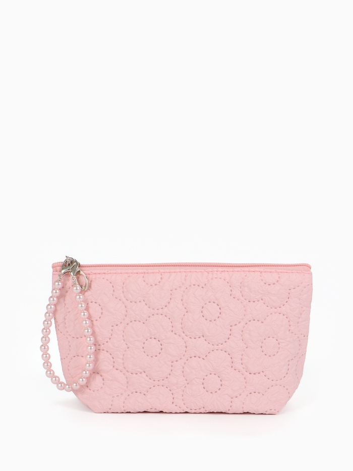 Косметичка женская «Цветочки», на молнии, ручка из бусин, розовая - Фото 1