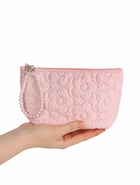 Косметичка женская «Цветочки», на молнии, ручка из бусин, розовая - Фото 2