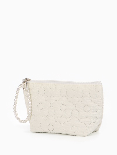 Косметичка женская «Цветочки», на молнии, ручка из бусин, молочная