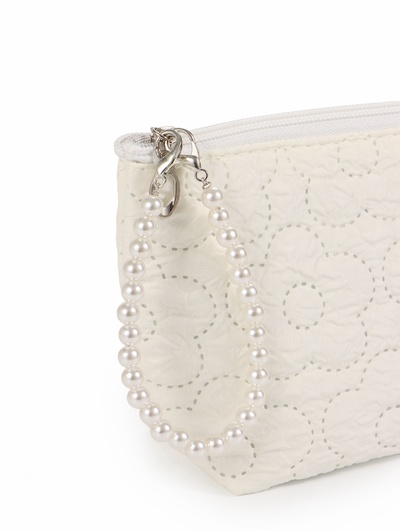 Косметичка женская «Цветочки», на молнии, ручка из бусин, молочная