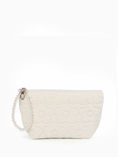 Косметичка женская «Цветочки», на молнии, ручка из бусин, молочная