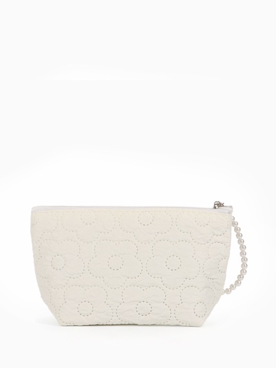 Косметичка женская «Цветочки», на молнии, ручка из бусин, молочная