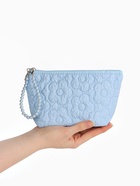 Косметичка женская «Цветочки», на молнии, ручка из бусин, голубая - Фото 2