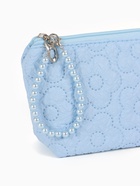Косметичка женская «Цветочки», на молнии, ручка из бусин, голубая - Фото 3