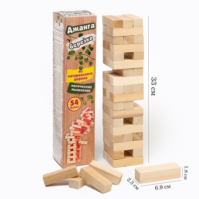УЦЕНКА Падающая башня дженга, настольная игра "Березка" макси, 54 бруска, брусок 6.9 х 2.3 х 1.8 см